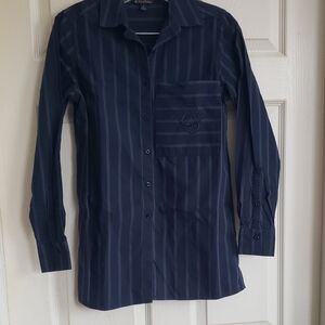 Brooks Brothers Women's Dark Blue Striped Button Down Shirt